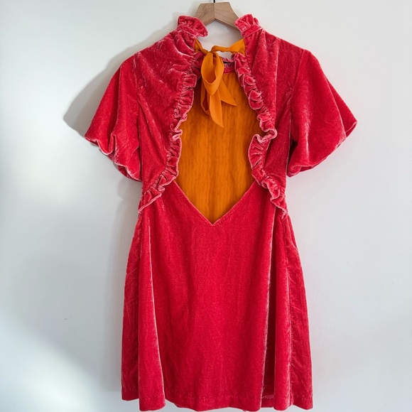 Free People‎ Gum Drop Velvet Mini Dress Tangerine XS - Picture 3 of 7